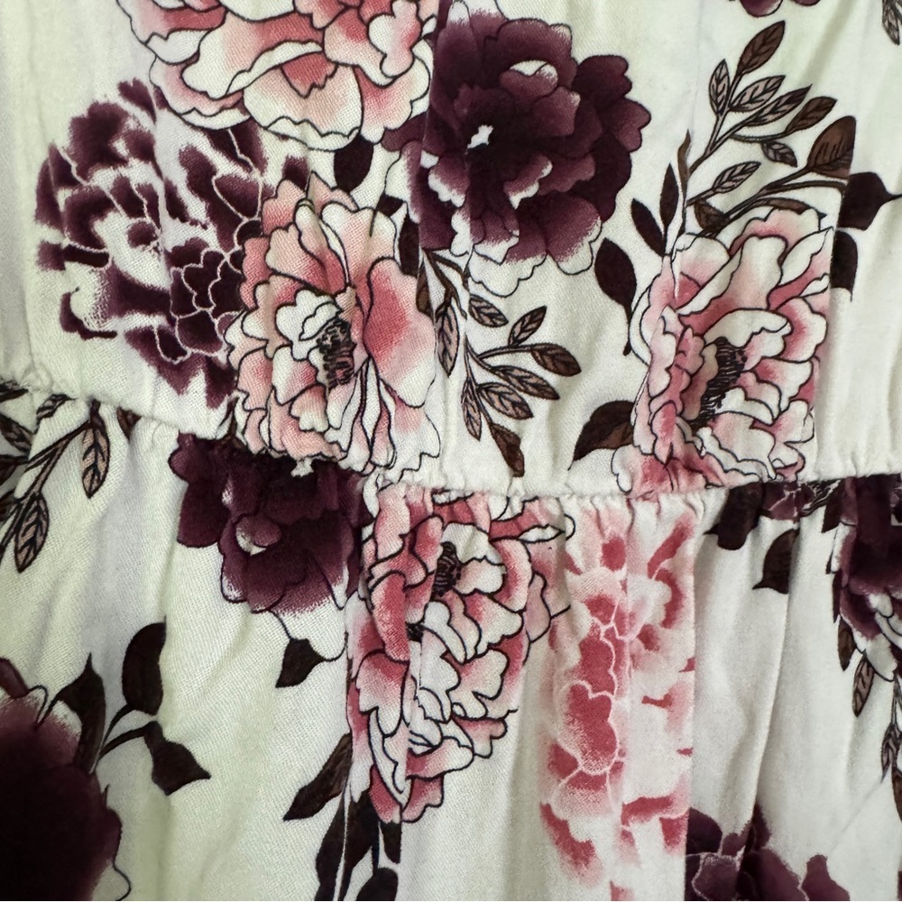 Torrid Floral Button Front Tunic Mini Dress Size 2 2X Plus Ivory Pink Burgundy - Picture 7 of 10